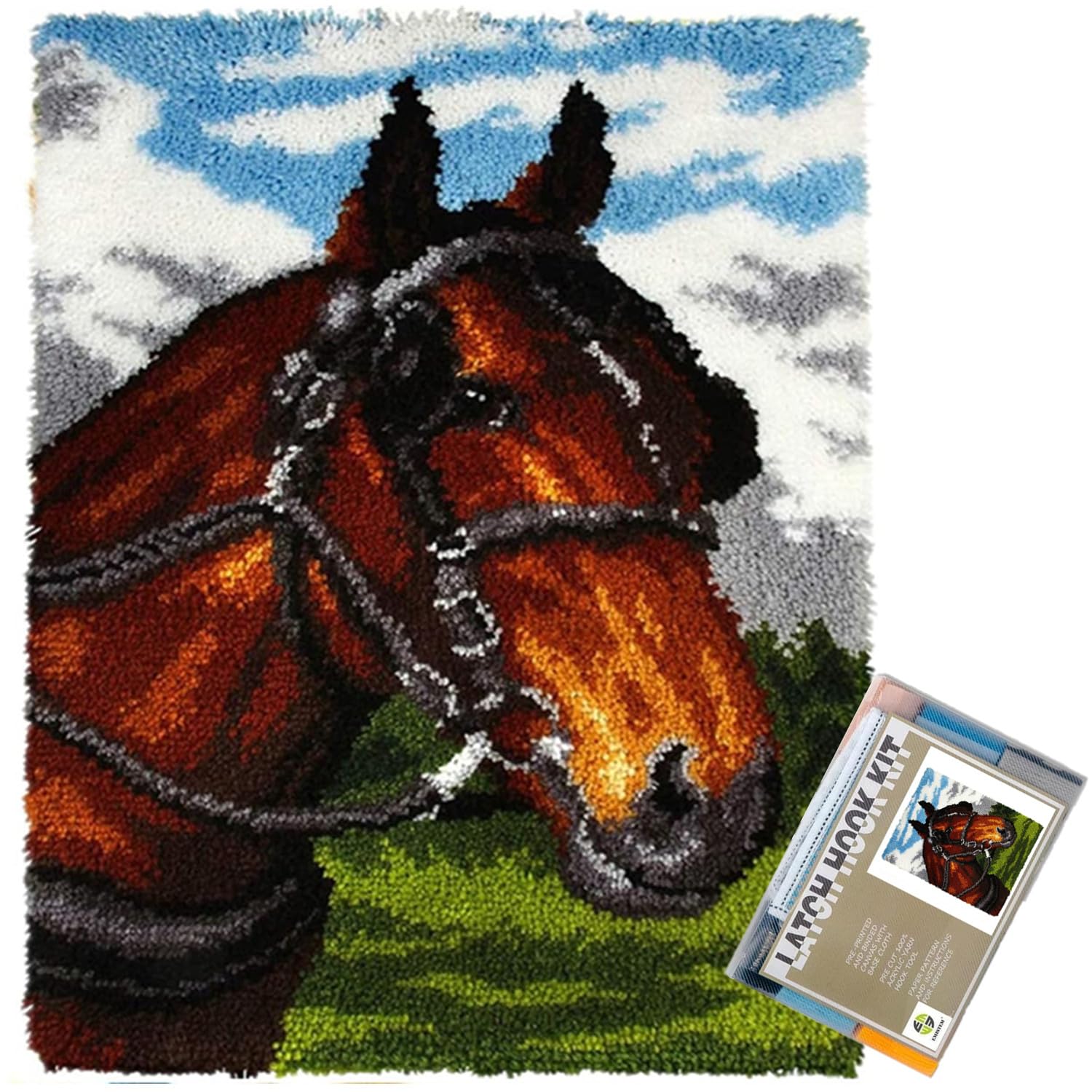 EMISTEM Brown Horse Latch Hook Kits for Adults Beginners, 20“ X 15"