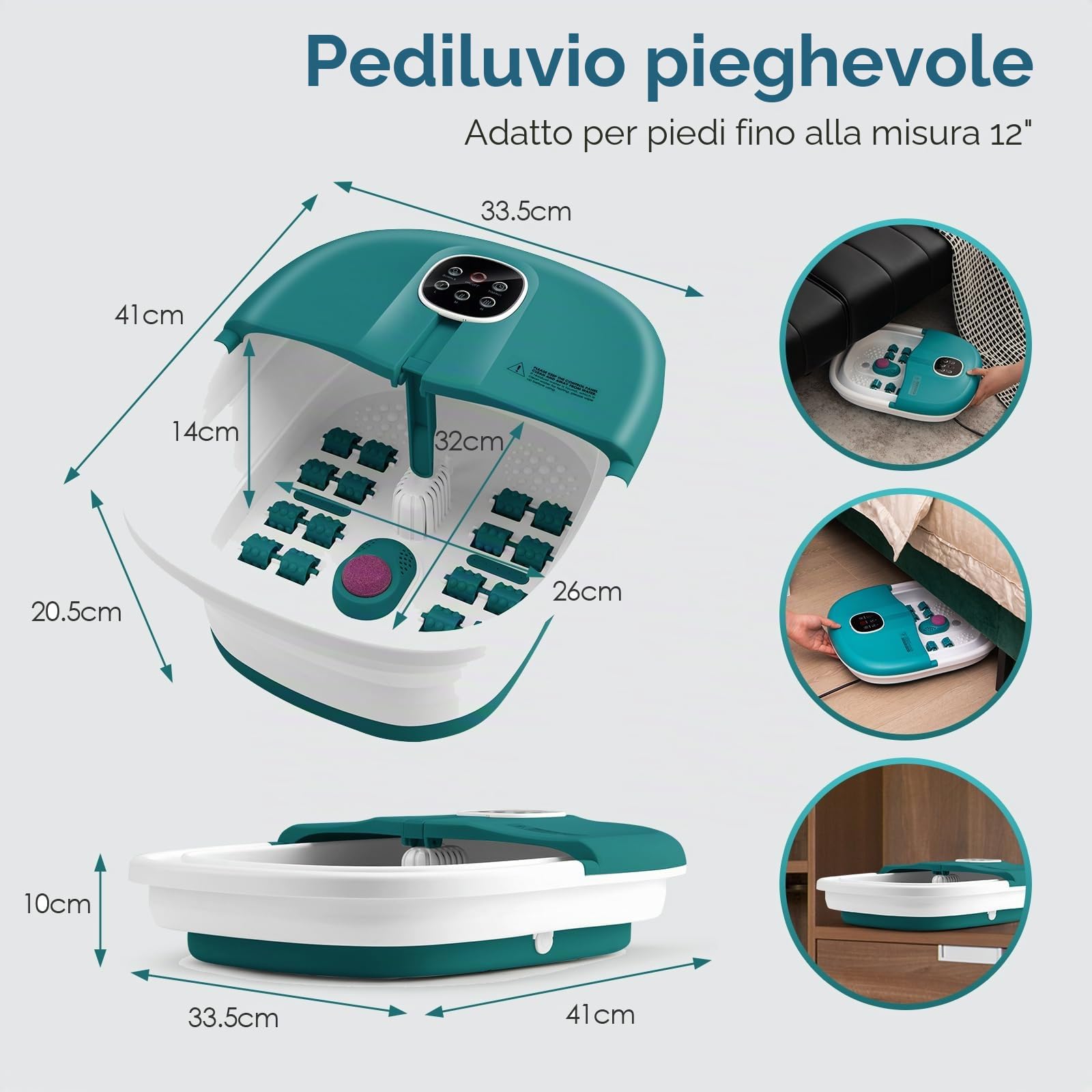 HOMASIS Pediluvio Pieghevole per Piedi con Riscaldamento, Vaschetta Pedicure Estetista con Rulli Massaggianti, Shiatsu Profondo e Bolle Idrodinamiche, Temperatura Regolabili e Timer (Blu scuro)