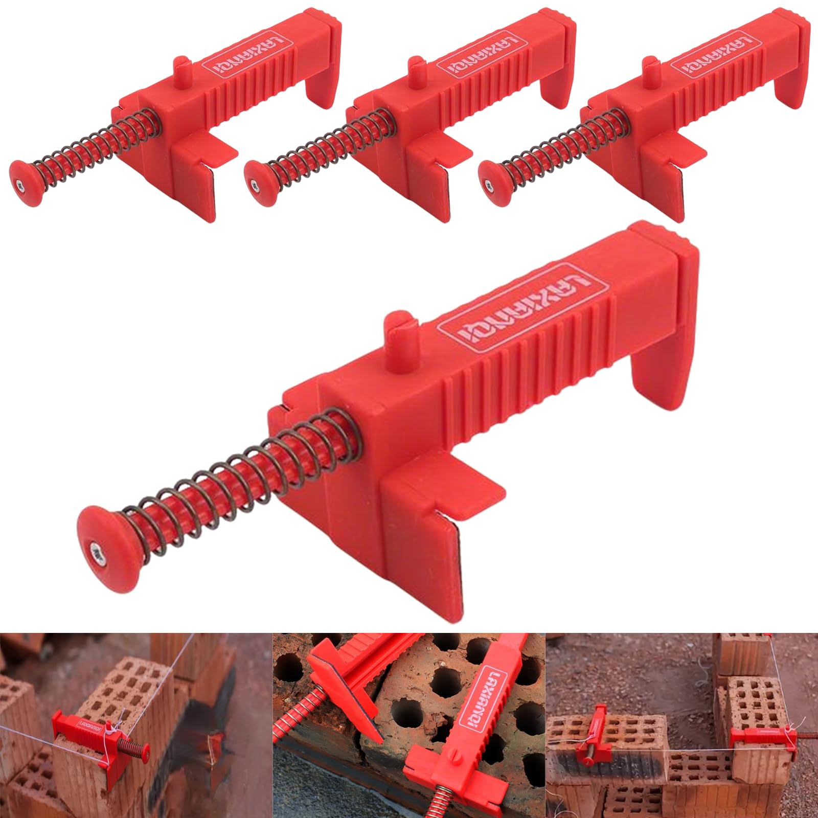 4Pcs Brick Line Runner Wire Drawer, Brick Line Clips Line Runners - Bricklaying Trowel Tool Fixer Clamps for Building Construction Brickwork Wire Puller- Suitable for 90-120mm Bricks, Red