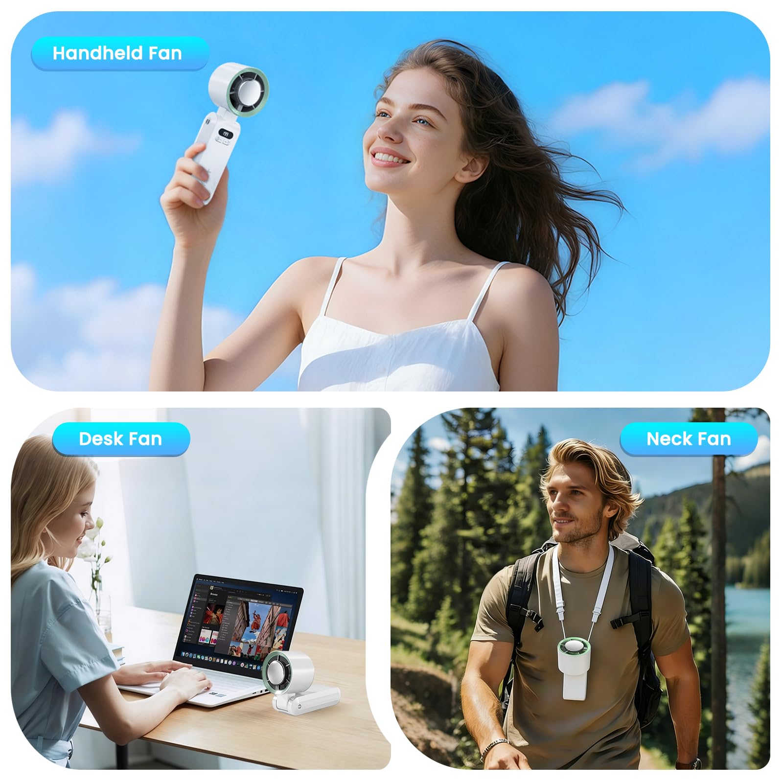 Alutoria Mini Ventilador de Mano, Función de refrigeración, Turbo Ajustable de 1-199 Velocidad, Pantalla LED, Ventilador de Cuello Pequeño Plegable USB para Camping,Viajes,Hogar,Oficina (Blanco) — view 7