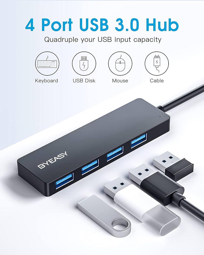 Amazon.com: BYEASY USB Hub, Multiple USB 3.0 Hub, USBA