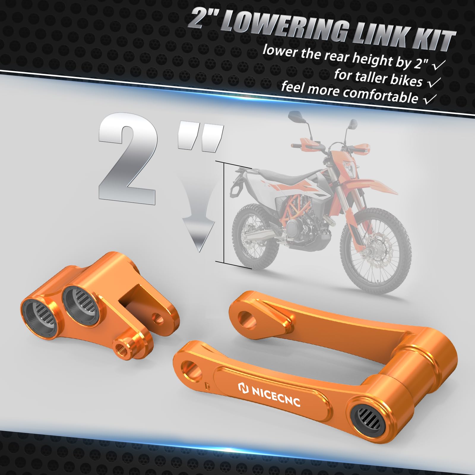 NICECNC Kit de eslabones de Descenso de 2 Pulgadas Compatible con 690 SMC Enduro R, Compatible con Husqvarna 701 Enduro Supermoto, eslabones Inferiores de Motocicleta, eslabones de suspensión