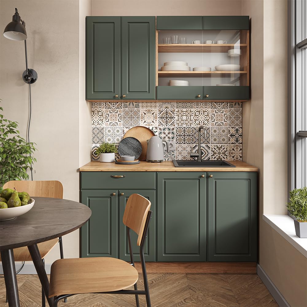 Vicco Cucina completa Fame-Line, Quercia verde-oro Country/oro Power, 140 cm, PL Rovere, per la libera combinazione con moduli cucina aggiuntivi