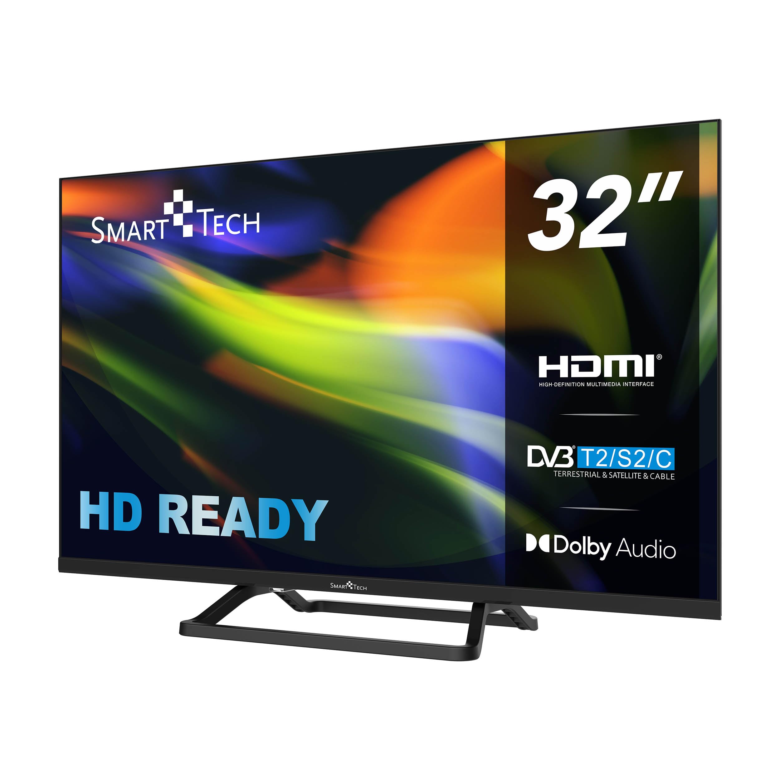 Televisor LED HD Smart Tech 32HN01V3 de 32 Pulgadas (80 cm), no Inteligente, con Triple sintonizador, Dolby Audio H.265, 3 Puertos HDMI y 2 Puertos USB.