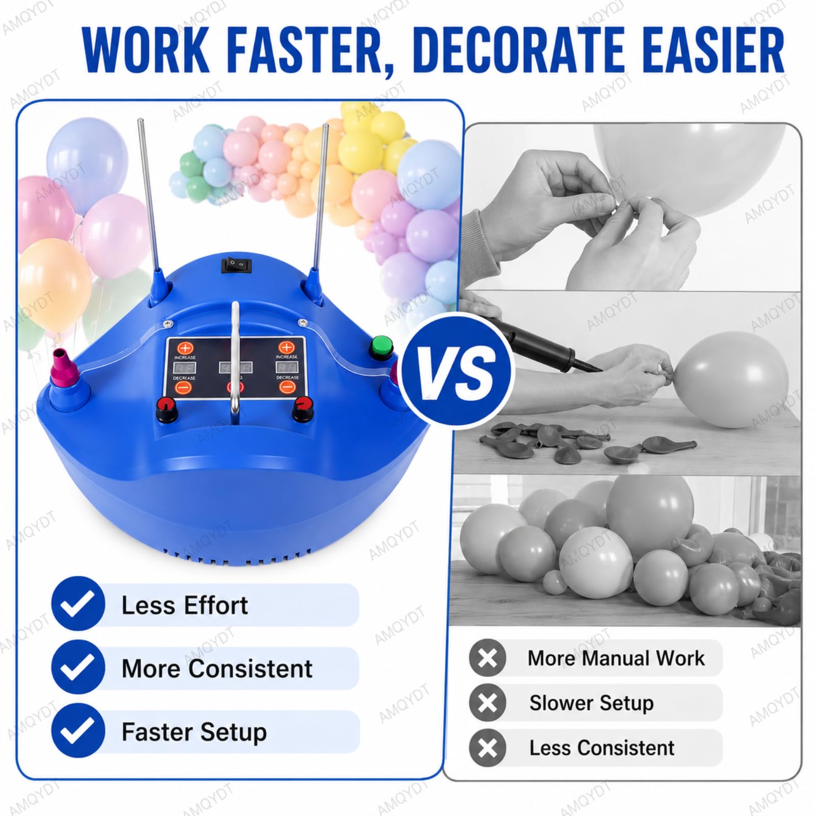 Pompa Elettrica per Palloncini, Gonfiatore per Palloncini, Pompa Ad Aria Elettrica A Doppio Ugello con Timer Digitale, Gonfiaggio A Doppio Ugello per Feste, Matrimoni Ed Eventi Blue