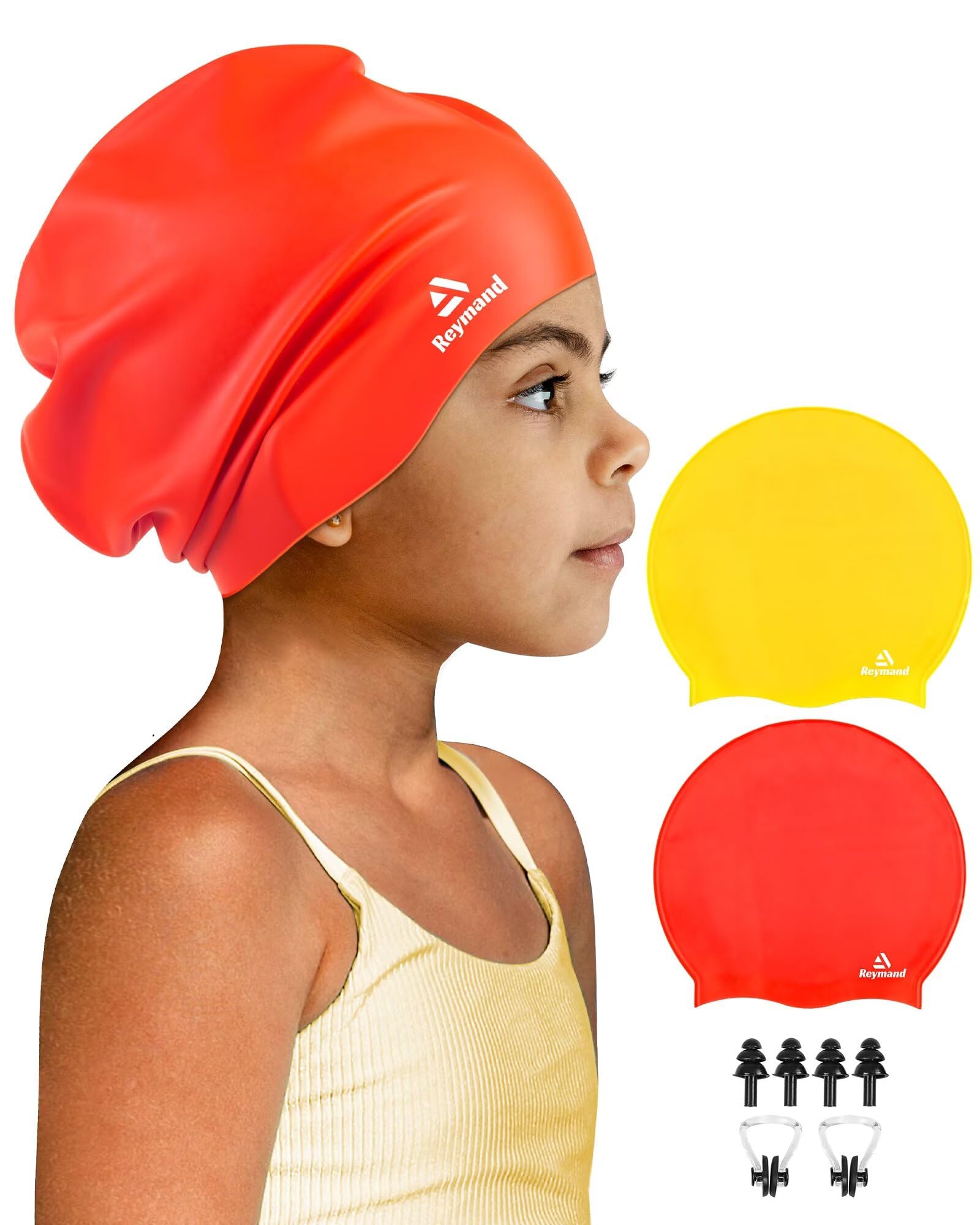 2 x Extra Large Kids Swimming Cap for Long Thick Hair Waterproof Silicone Swimming Cap for Toddlers Kids Teens Girls Boys Durable Swimming Caps for Braids Dreadlocks
