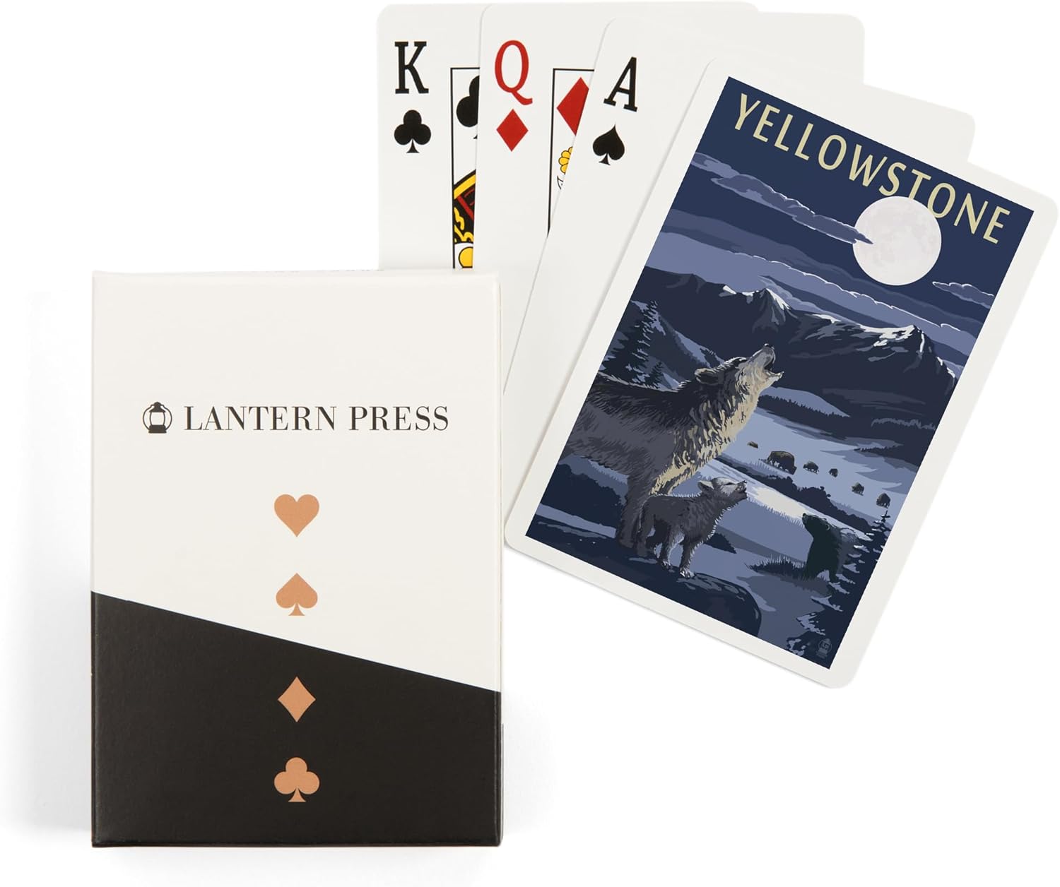 Lantern Press Yellowstone National Park, Wyoming, Wolves and Full Moon, 52 Playing Cards for Adults, Poker Size Card Deck