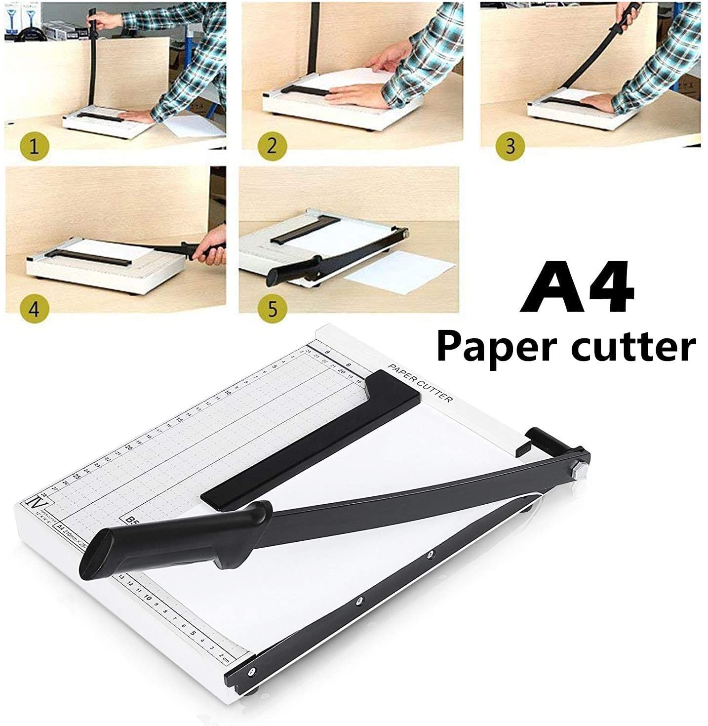 Papierschneidemaschine, A4, 30,5 cm, Metallsockel, robuster Büro-Trimmer, 10 Blatt Kapazität, professionell, weiß, Heimbürobedarf