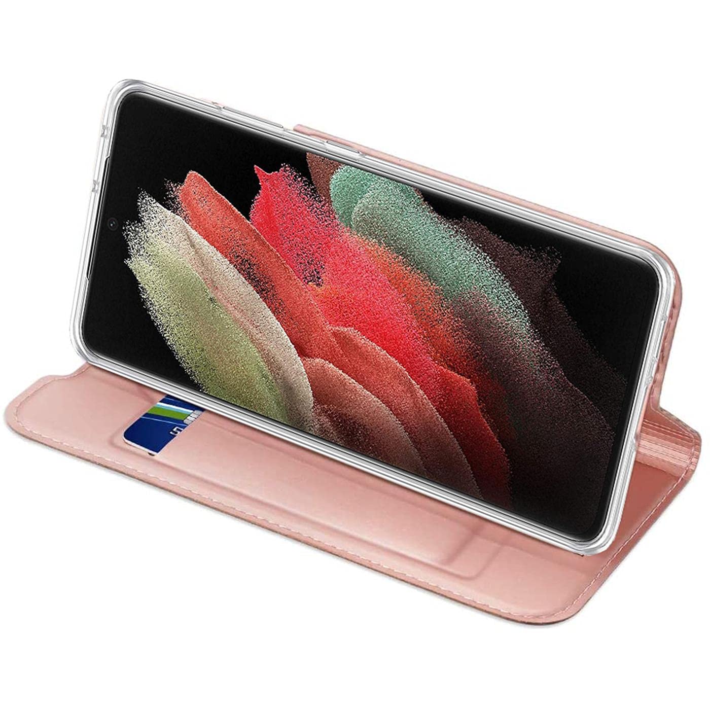 Verco Wallet Case dla Samsung Galaxy S21 Etui, Pokrowiec na telefon komórkowy ochronne portfel dla Samsung S21 Case [ Zamknięcie magnetyczne ], różowy