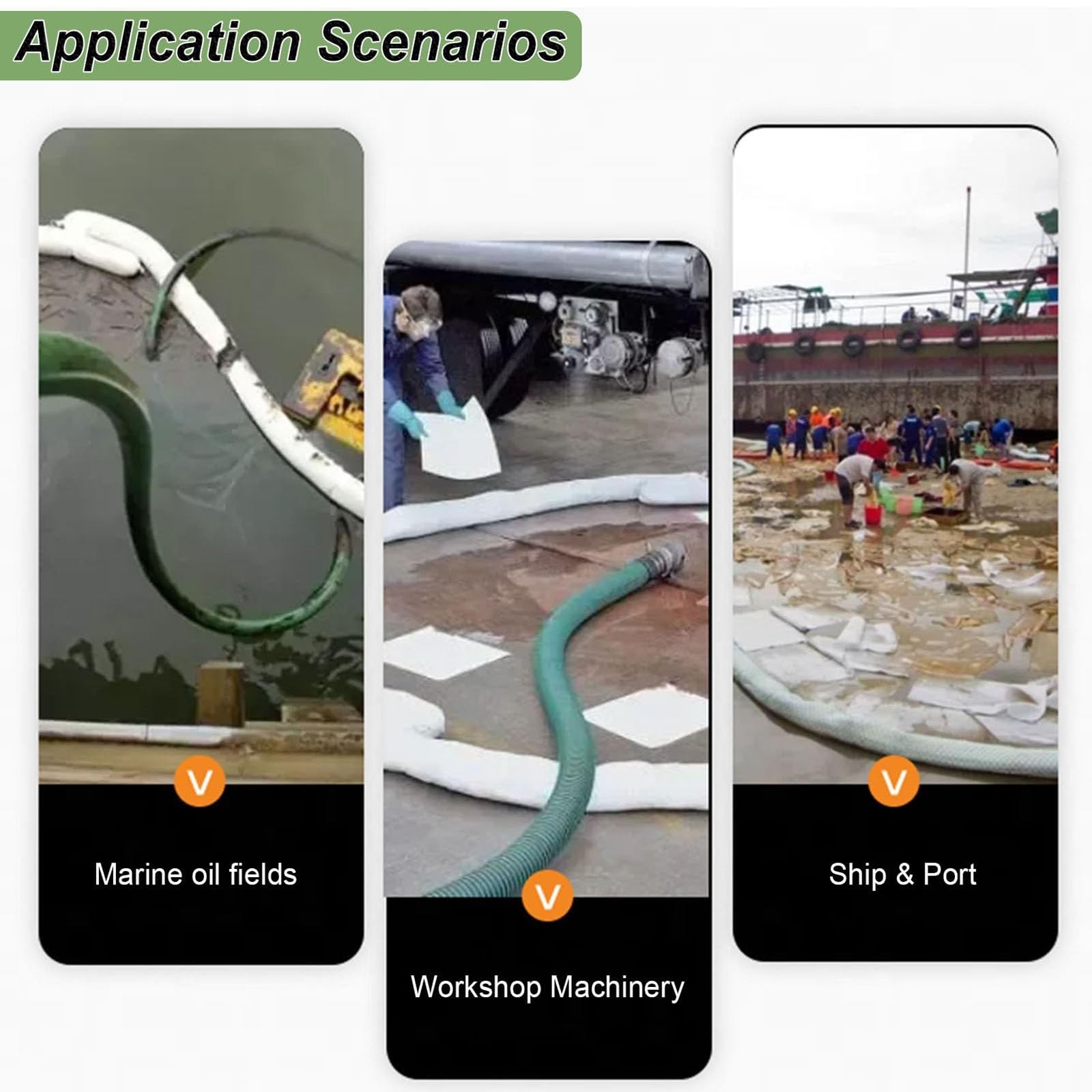 Boom assorbente solo olio, barriera di controllo delle fuoriuscite per uso marino e industriale, fibra PP per un rapido assorbimento dell'olio, grande capacità di 10 m, ideale per la risposta alle