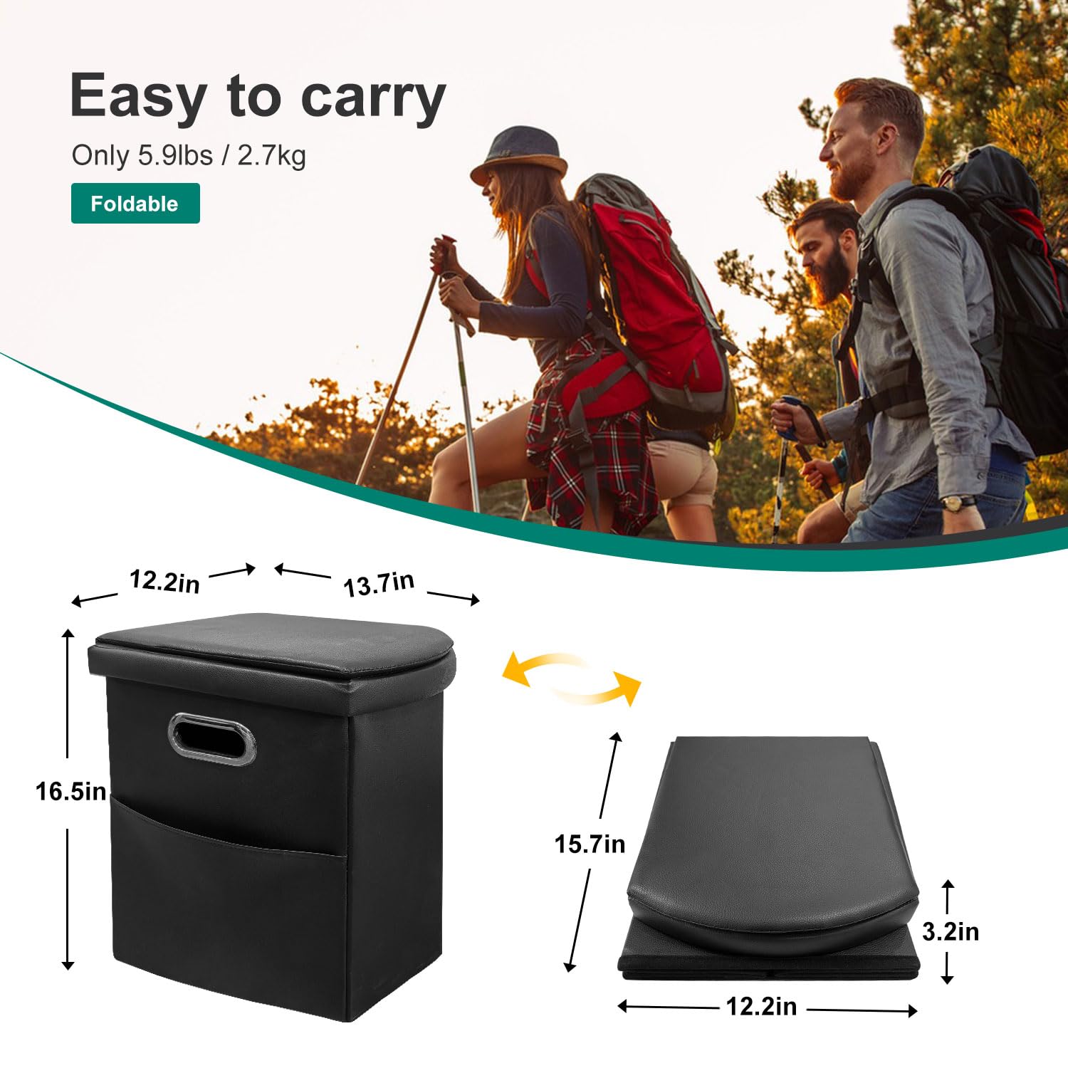 Upgrade XL Tragbare Toilette für Erwachsene, extra große zusammenklappbare Reise-Toilette, Camping-Toilette hoch mit Deckel für Erwachsene und Kinder, kompakte Campingtoilette für Auto, Wandern