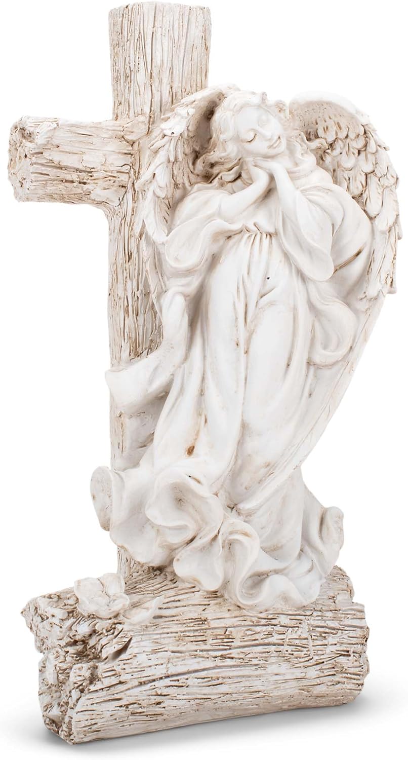 MayRich Company 53795 Angel with Cross Stone White 14 x 7.5
