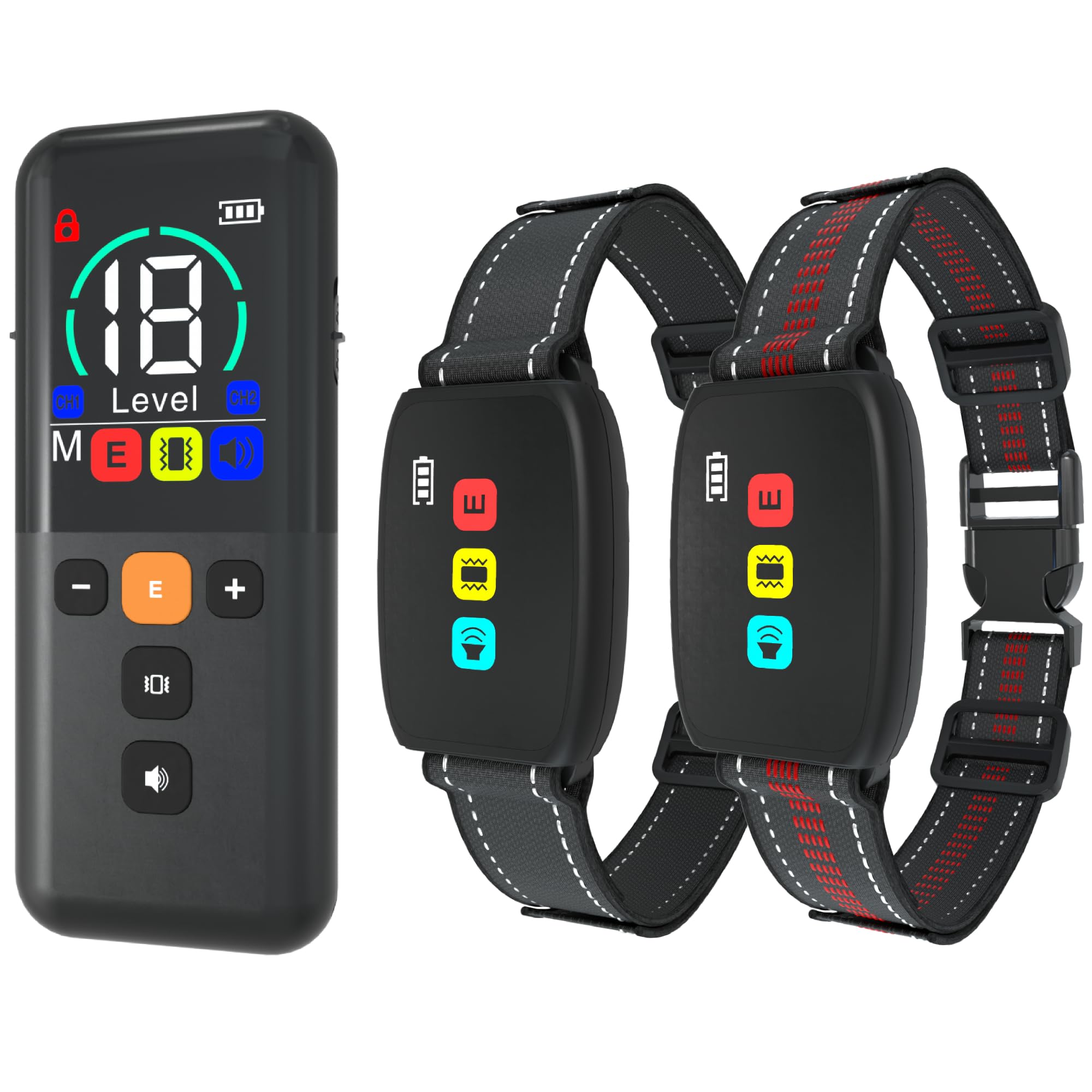 Meloive Collar de Adiestramiento para 2 Perros,Recargable y Resistente al Agua de IPX67 con un Alcance de 3000m con 18 Niveles de Modo de Vibración, Advertencia de Sonido(2 Collars)