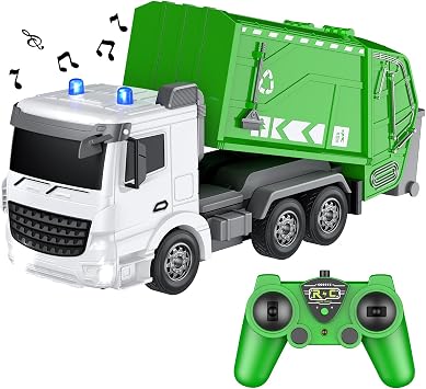 2.4Ghz Remote Control Garbage Truck Toys,1/24 RC Garbage Truck with 6 Channel Remote Control Waste Management Garbage Truck, Birthday Gifts Ideas for Boys Age 3-8 Year Old