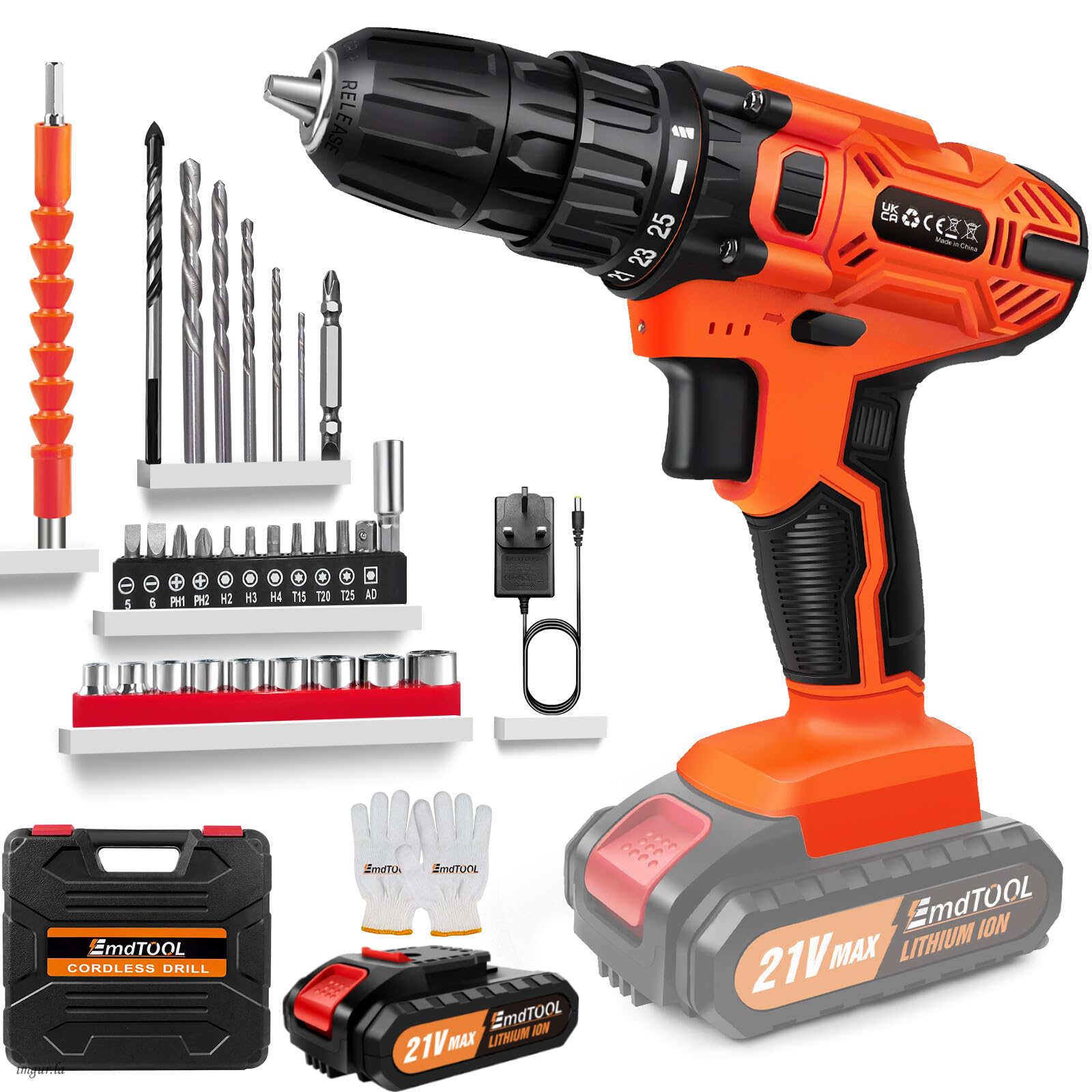 Cordless Drill Driver 21V, Electric Drill Kit with 1500mAh LI-ion Battery, Cordless Screwdriver 25+1 Torque, 45N.m Max, 29PCS Accessory, 2 Variable Speed, LED Light for Home and Garden DIY Project