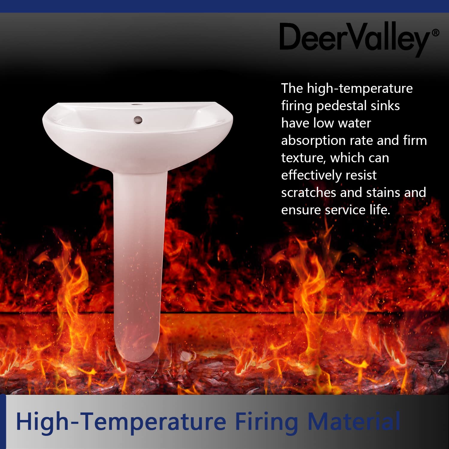 DeerValley Lavabo de pie Lavabo con Pedestal en Cerámica Blanco, con desbordamiento y agujero único preperforado(80 * 52 * 44cm)
