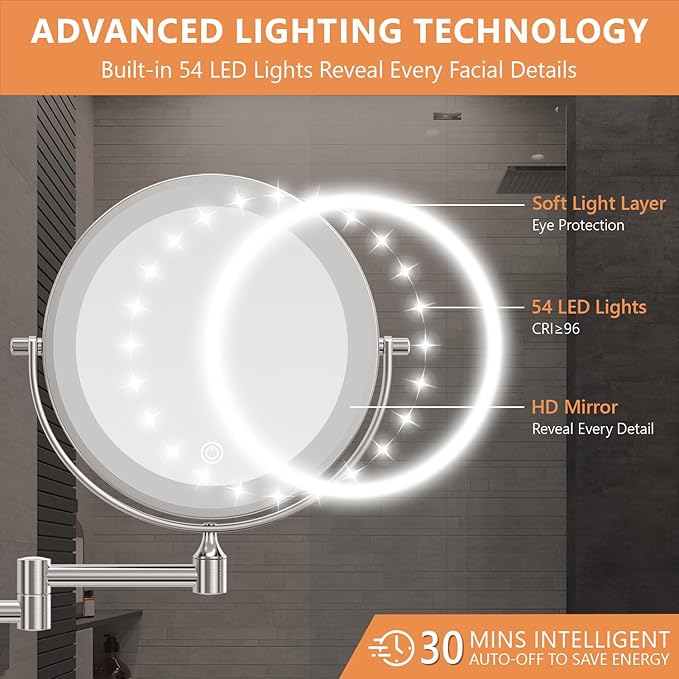 Espejo de Maquillaje con Luz Auxmir 8" 1X/30X Montado en Pared miniatura 6