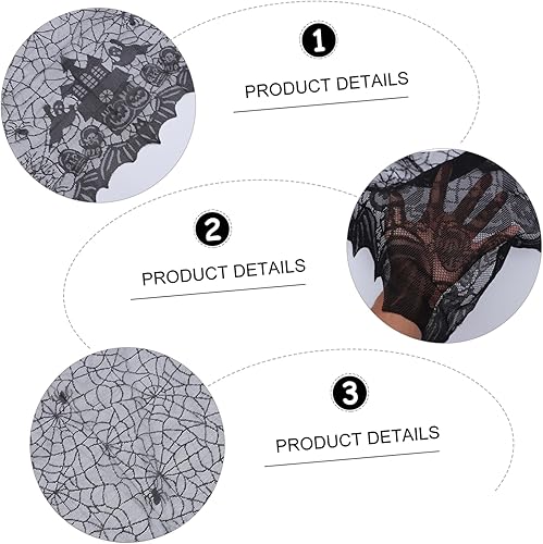 Miniatura 3 de HOMSFOU 2 Pcs Halloween Tablecloth Lace Cobweb Tablecloth Halloween Lace Decoration Halloween Spider Decor Fireplace Mantel Scarf Lace Table Cover