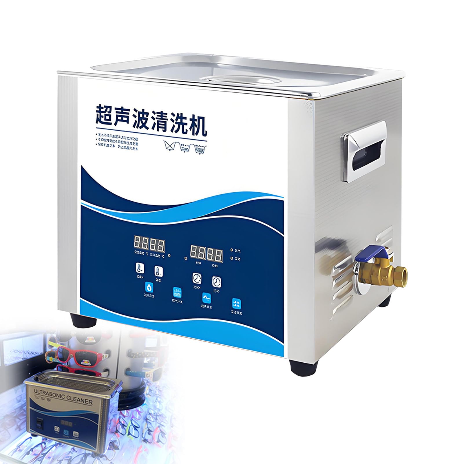 Lavatrice ad Ultrasuoni Pulitore a Ultrasuoni Display Digitale in Acciaio Inox Vasca Ultrasuoni Professionale con Timer Riscaldatore per Gioielli Occhiali Orologi Laboratorio 610-10L