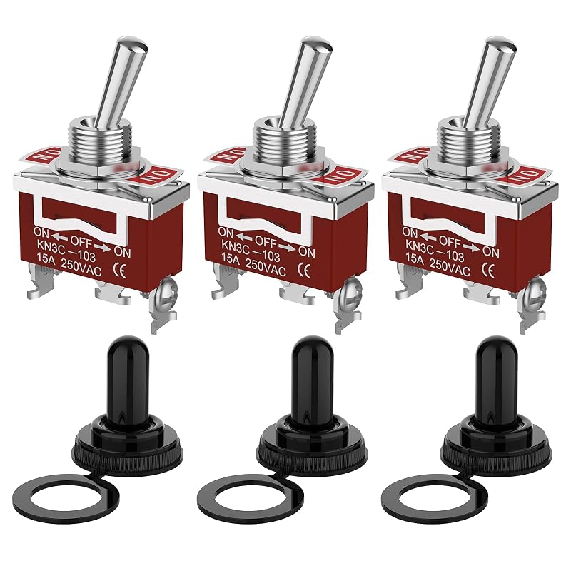 Chave seletora tipo alavanca Malictele ON-OFF-ON SPDT 3 pinos 12 V 30 A com capa impermeável – Kit com 3 unidades