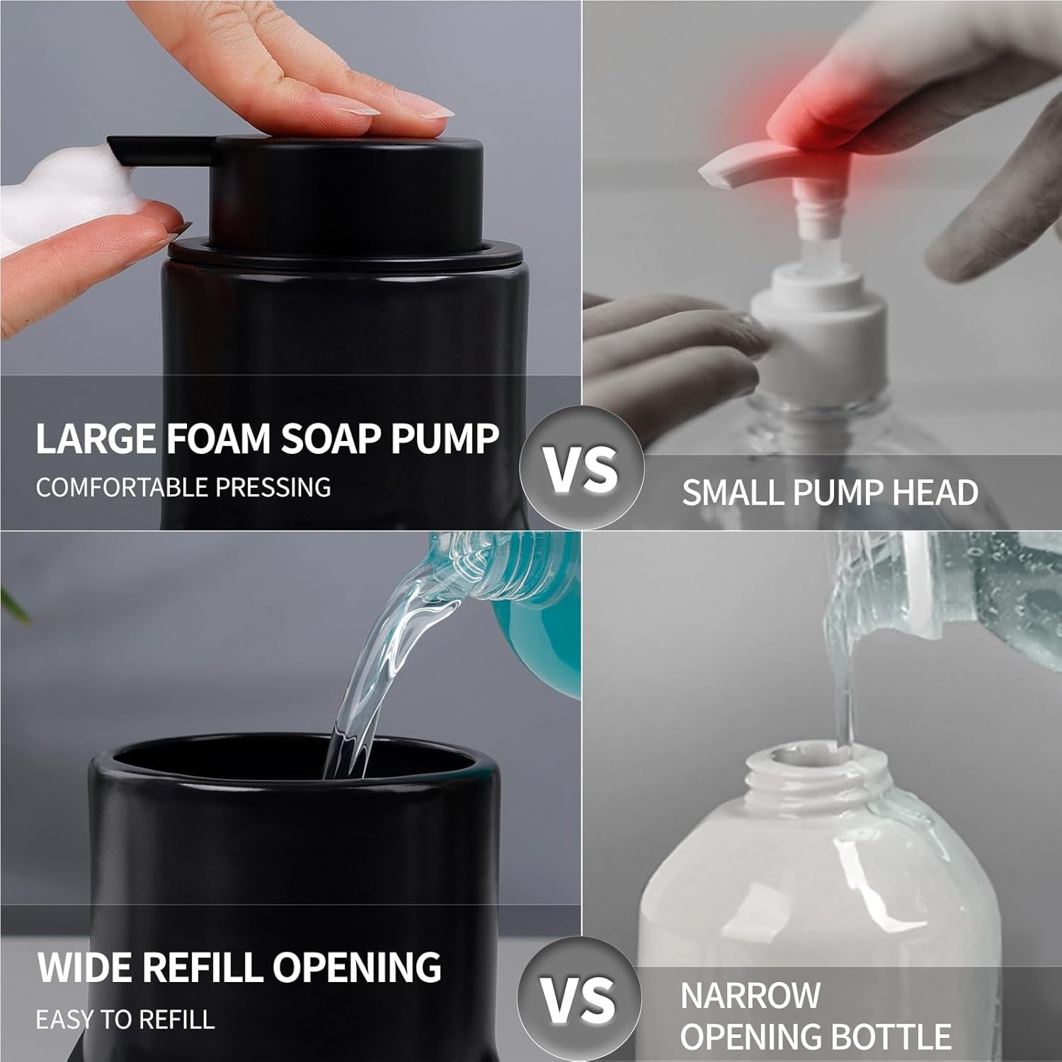 BosilunLife Modern Ceramic Bathroom Accessories Set, Bathroom Counter Set Matte Black Bathroom Decor Sets Accessories Bathroom Foam Soap Dispenser, Toothbrush Holder Set, Soap Dish, Apothecary Jars