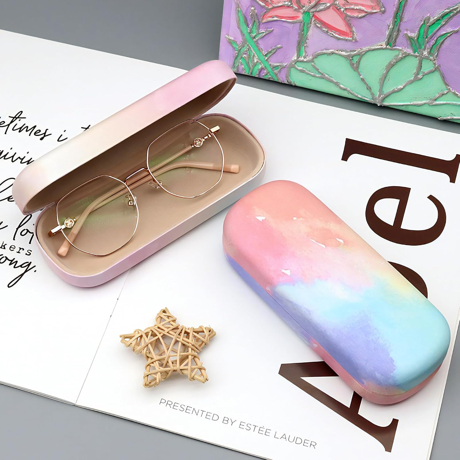 3 Pack Sunglass Cases Hard Shell, Cute Large Eyeglasses Case Linen Clound Glass Organizations for Women Girls, Classical
