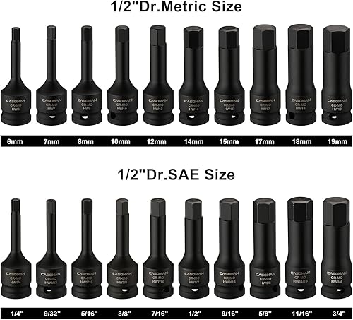 Miniatura 3 de CASOMAN Juego de brocas hexagonales de impacto Drive Master de 1/2 pulgada, destornillador hexagonal, SAE/métrico, 1/4" - 3/4", 0.236 in - 0.748 in,