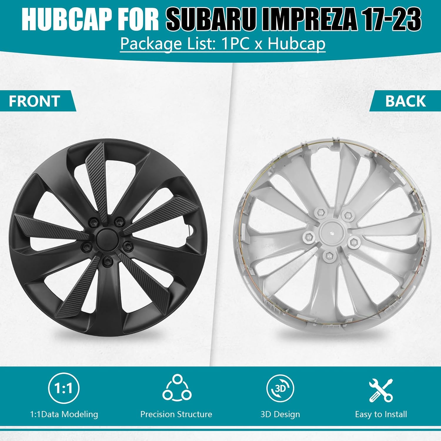 Hubcap Wheel Hub Cover for Subaru Impreza 2017 2018 2019 2020 2021 2022 2023 Accessories, OEM Style Custom Replacement Wheel Cap Tire Hub Lossless Installation Hub Cap, Matte Black 16 Inch 1PC