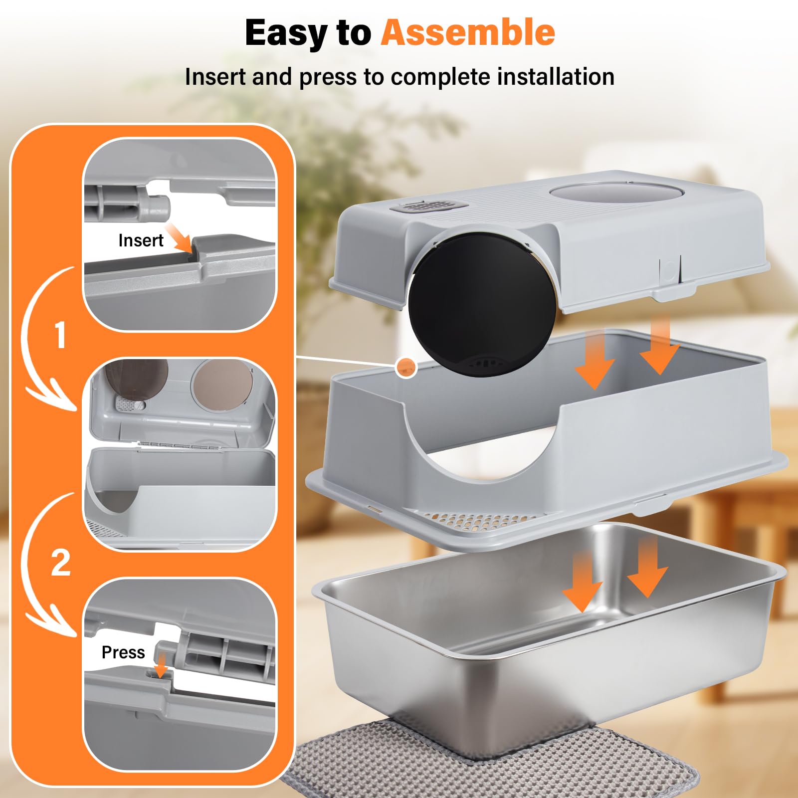 EGMEHOAD Stainless Steel Litter Box with Lid,Extra Large Enclosed cat Litter Box, Metal litterbox with Flip Top,Front and Top Entry,Anti-Leakage,Easy Cleaning,Includes Carbon Filters & Scoop & Mat - image 8