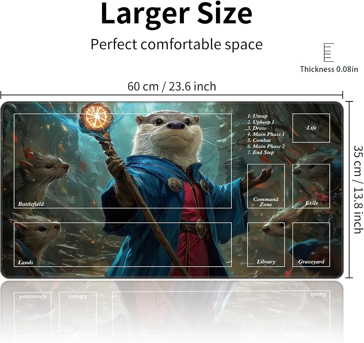 Playmats with Magic Zone 24×14in(TCG MTG,Free Storage Bags,Waterproof Non-Slip Rubber Backing,Stitched Edges,Suitable for Beginner)- Otter Wizard