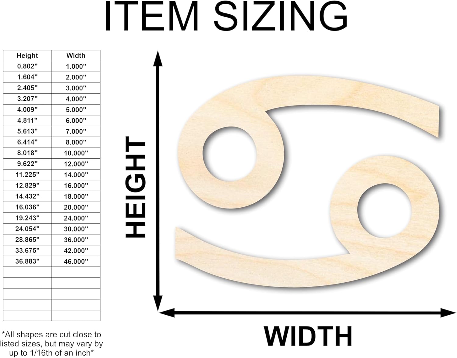 Unfinished Wood Cancer Sign Shape Zodiac Craft up to 46" 18" / 1/2"
