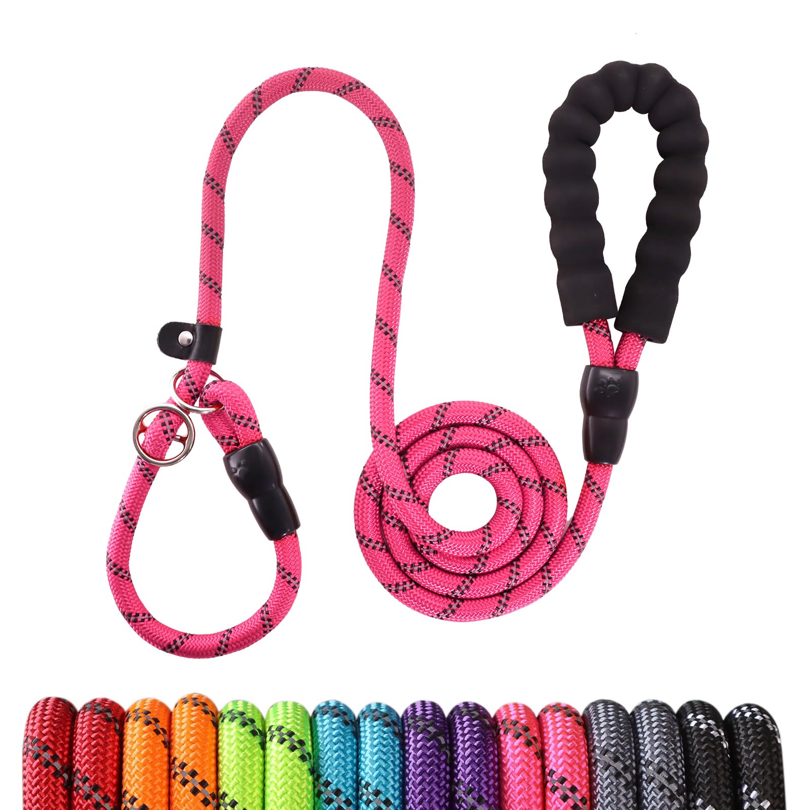 surepetSurepet Slip Lead Dog Leash - 4/5/6 Foot Heavy Duty & Reflective Rope Leashes with Comfortable Handle - No Pull Training Leash for Puppy Small Medium and Large Breed Dogs - (1/2''-6FT, Pink)