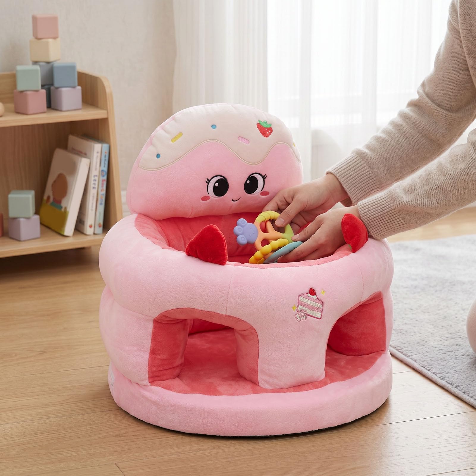 Asixxsix Seggiolino per Neonati da 3 a 24 Mesi, Peluche (Torta) | Simpatico animaletto a forma di, supporto ergonomico per la schiena, fondo antiscivolo, regalo per seggiolone portatile