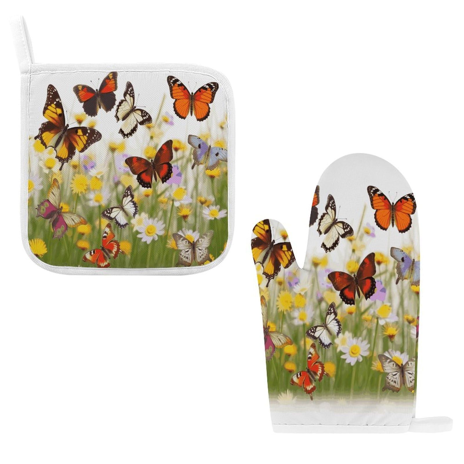 Btcowzrv Style Group Of Butterflies Oven Mitts And Pot Holders 2Pcs Set
