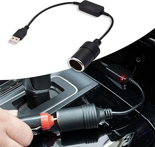 1 cable USB para automóvil, adaptador convertidor hembra de encendedor de cigarrillos de 5 V a 12 V, fuente de alimentación móvil conectada a la