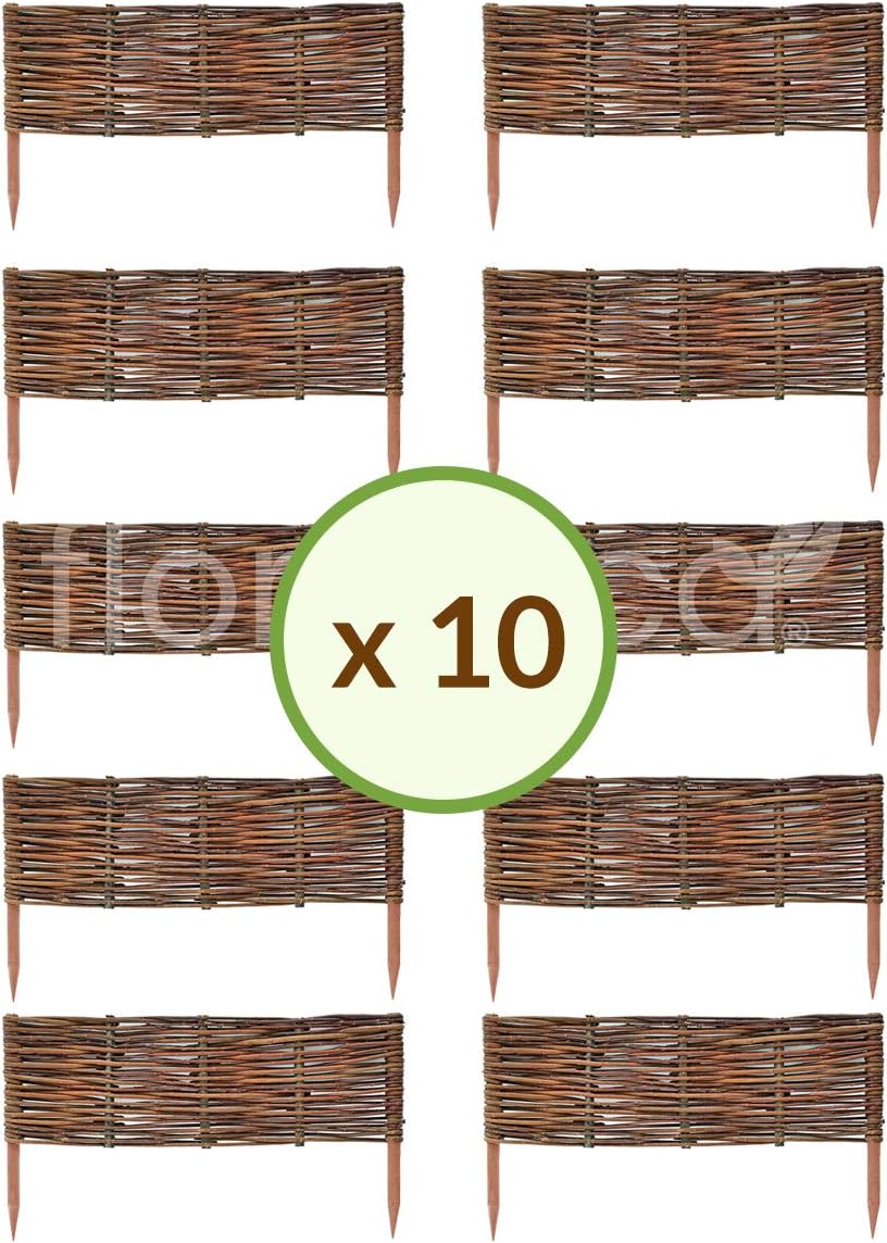 Floranica® Wooden Border Fencing, Border in 25 Sizes - Impregnated Willow Edging Fence with Beech Stakes, Length:10 pcs x 40 cm, Height:40 cm