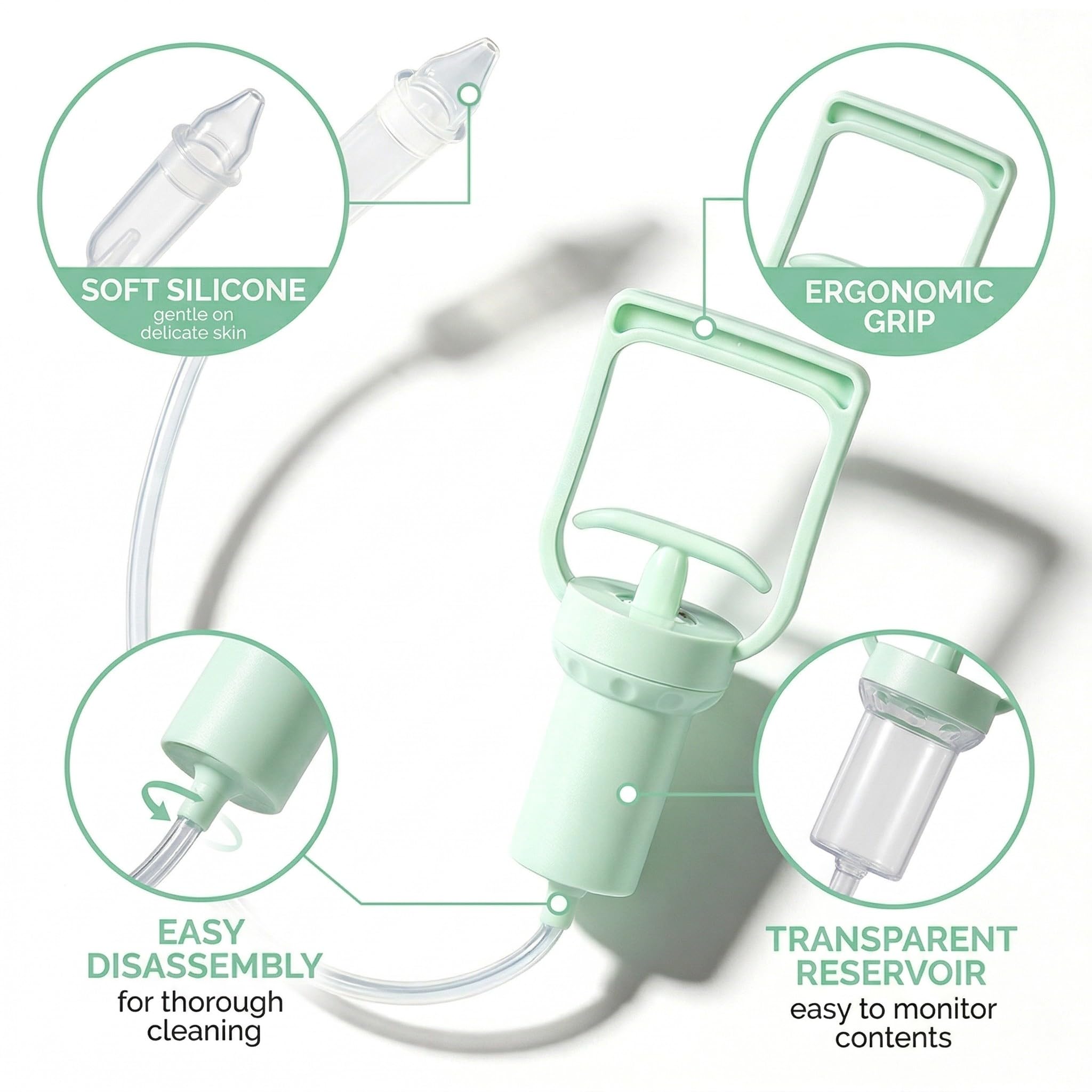 1 pieza aspirador nasal para bebés, manual, portátil, gran potencia de succión, para la congestión delicada con cómoda bomba manual, para niños y adultos — view 6