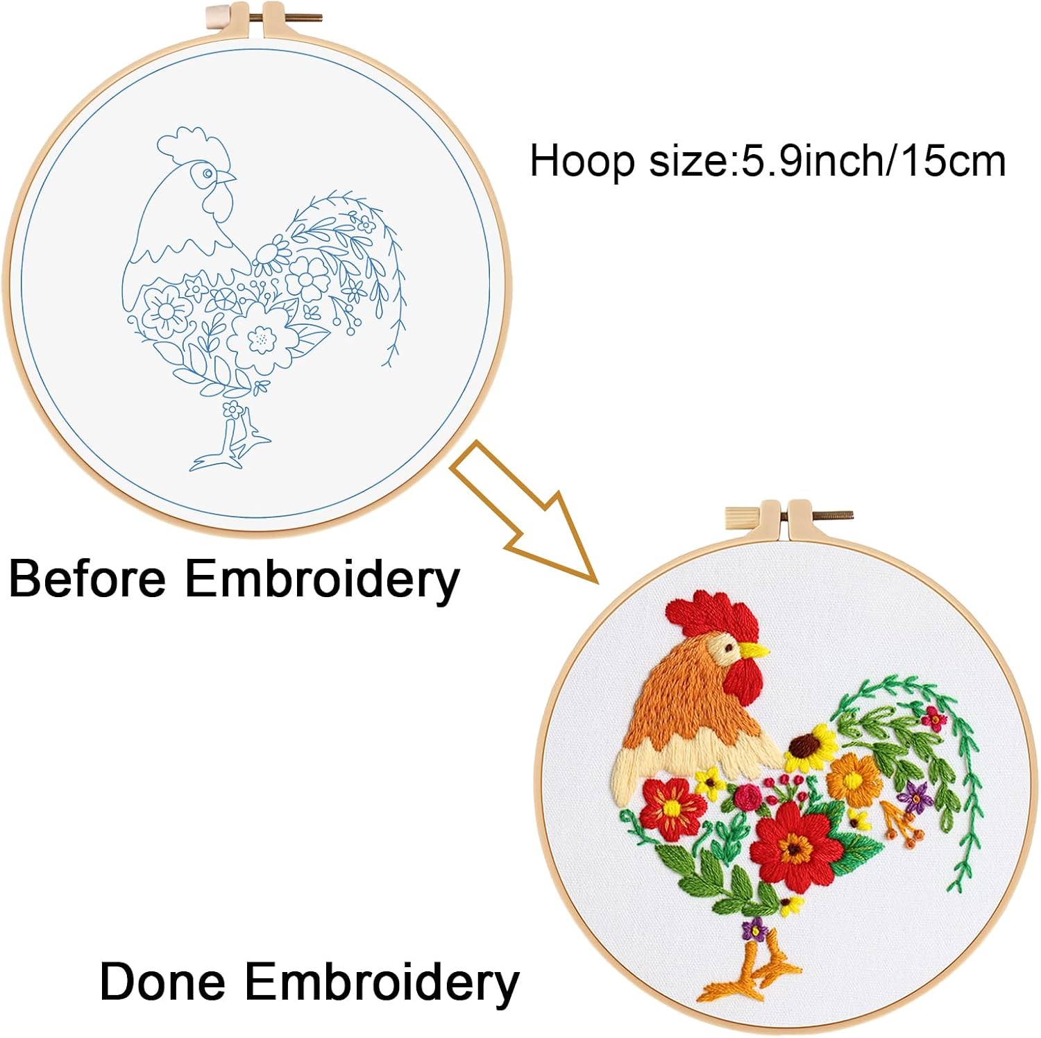 Louise Maelys Funny Animal Embroidery Kits for Beginners,Cross Stitch Kit for Adults,DIY Needlepoint with Rooster and Flower Pattern
