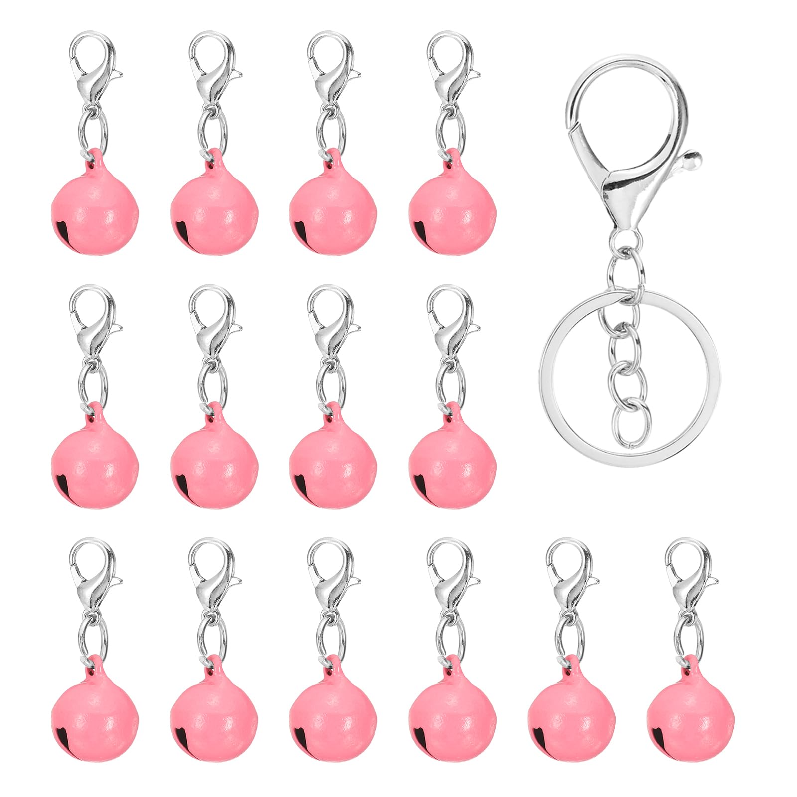 PATIKIL 14 PCS Dog Bell, Mini Cat Bell Small Pet Keychain Bells Buckle Cute Bulk Metal Loud Jingle for Dog Collar Charm Pendant Necklace DIY Crafts Christmas Tree Decorations, Pink