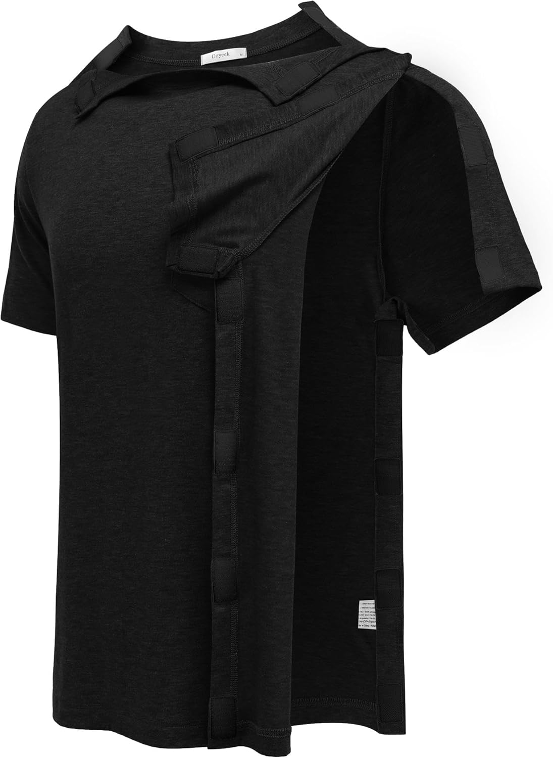 Deyeek Shoulder Surgery Shirts for Men Full Tear Away Short Sleeve T Shirt Adaptive Chemo Clothing with Stick On Fasteners - Image 3