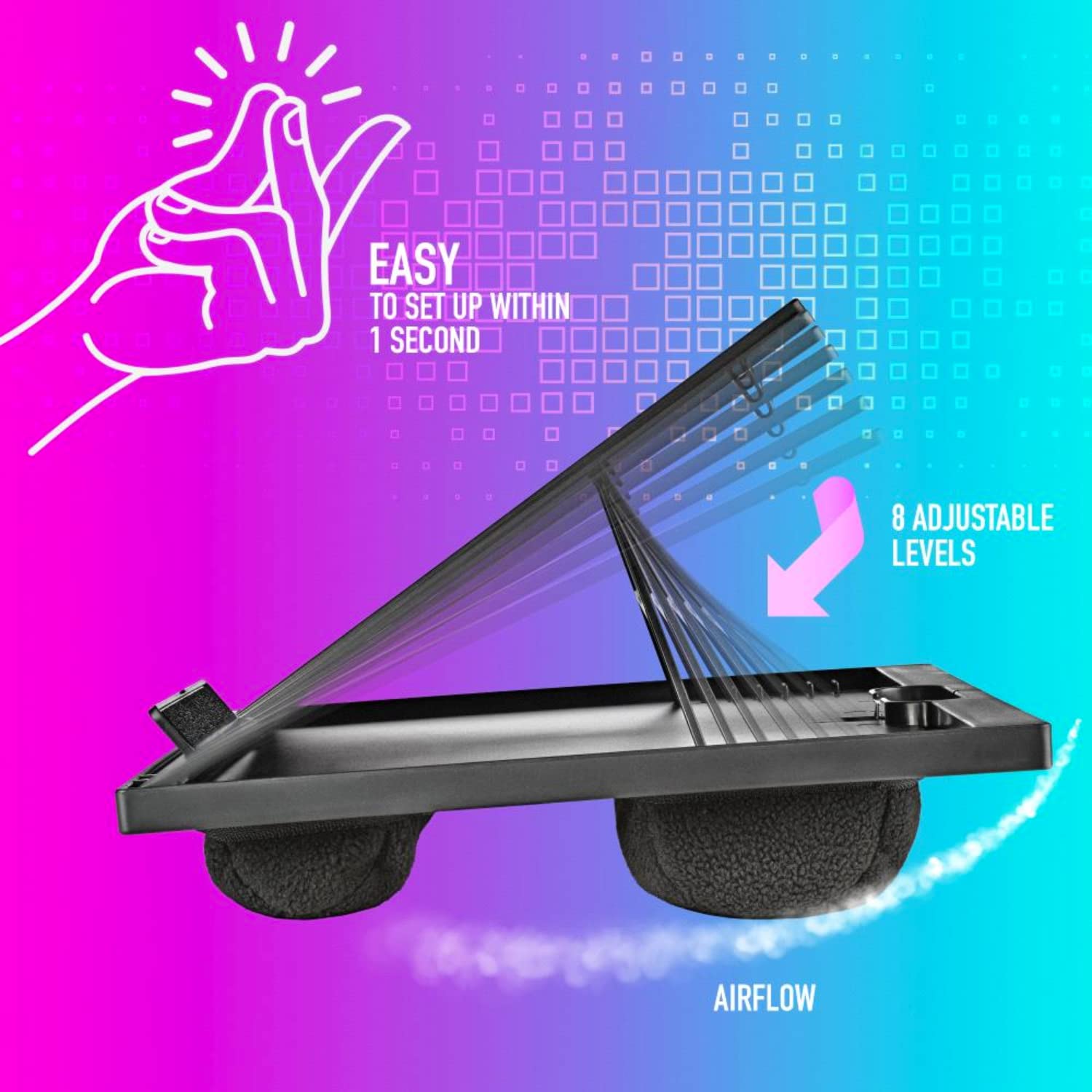 NGS LAPNEST - Supporto multifunzionale ed ergonomico per laptop fino a 15,6" con base imbottita, regolabile con 8 livelli di altezza