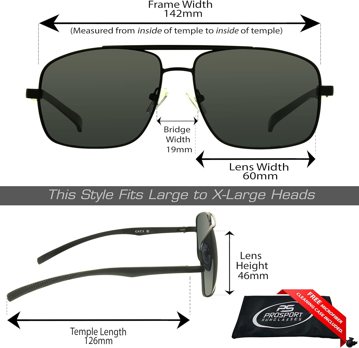 proSPORT Polarized Sunglass Large Wide Frame Face Men Nickel Metal Frame Glare Free Fishing Driving Outdoor