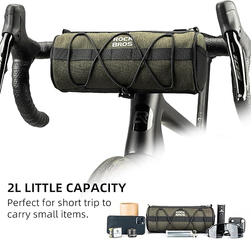 Miniatura 2 de ROCKBROS Bolsa para manillar de bicicleta, bolsa pequeña para manillar de bicicleta, práctica bolsa de almacenamiento para manillar con correa para