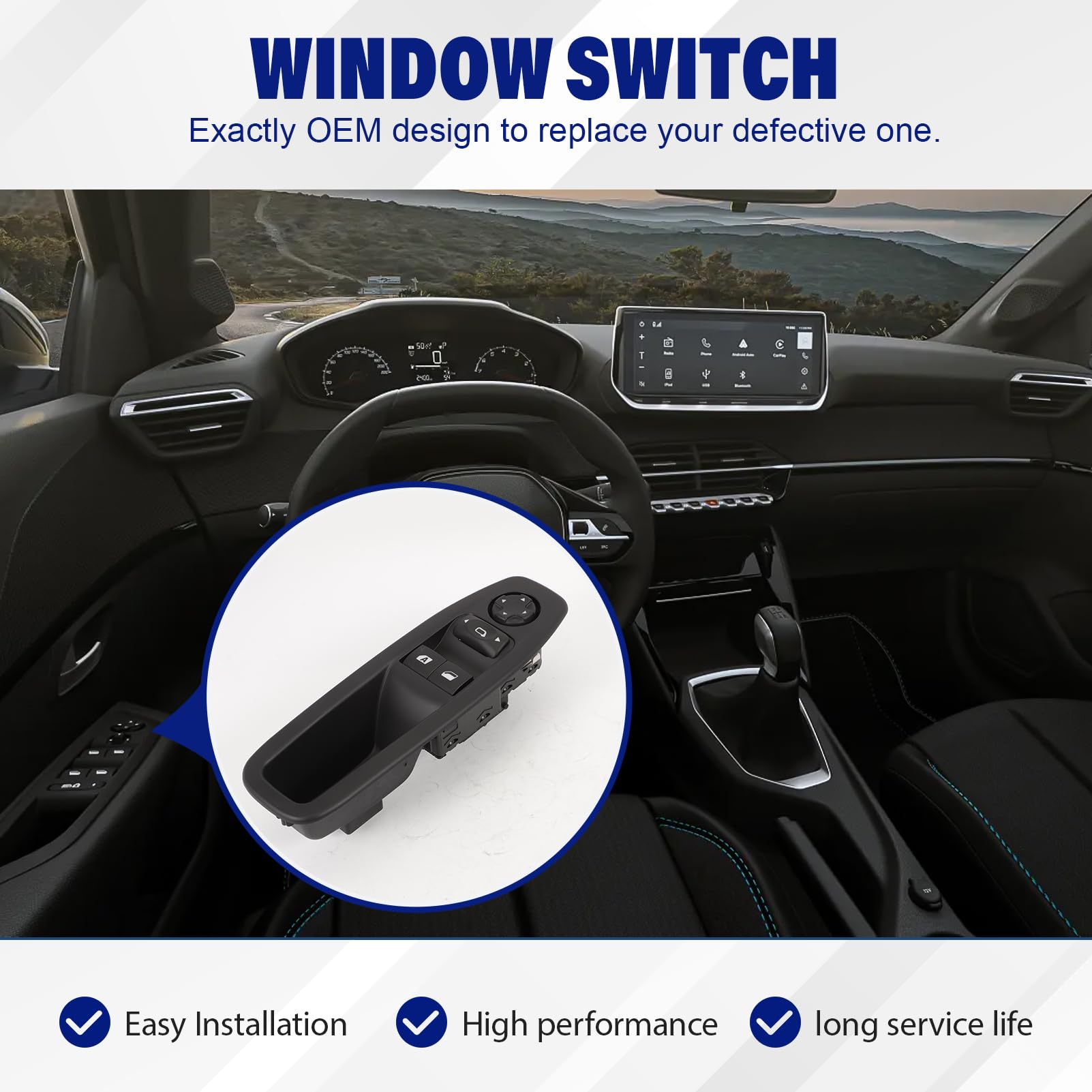 Alzacristallo Interruttore Auto Elettrico (lato guidatore) 96758211ZD pulsante Interruttore Interruttore di Controllo per Peug-eot 208 I 3 Porte