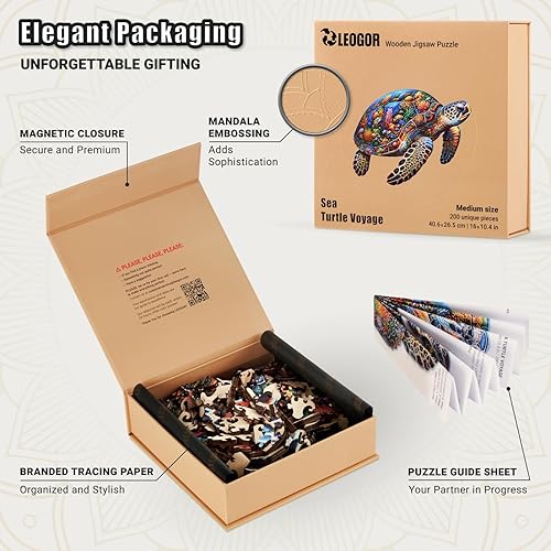 Miniatura 3 de LEOGOR Rompecabezas de madera para adultos de 200 piezas (16 x 10.4 pulgadas), rompecabezas de tortuga marina, madera extra gruesa de 0.197 in,