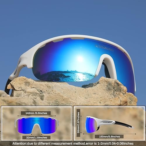 Miniatura 4 de ROCKNIGHT Gafas de sol deportivas para mujer, polarizadas, protección UV, para correr, ciclismo, al aire libre, azul, lentes de sol espejadas,