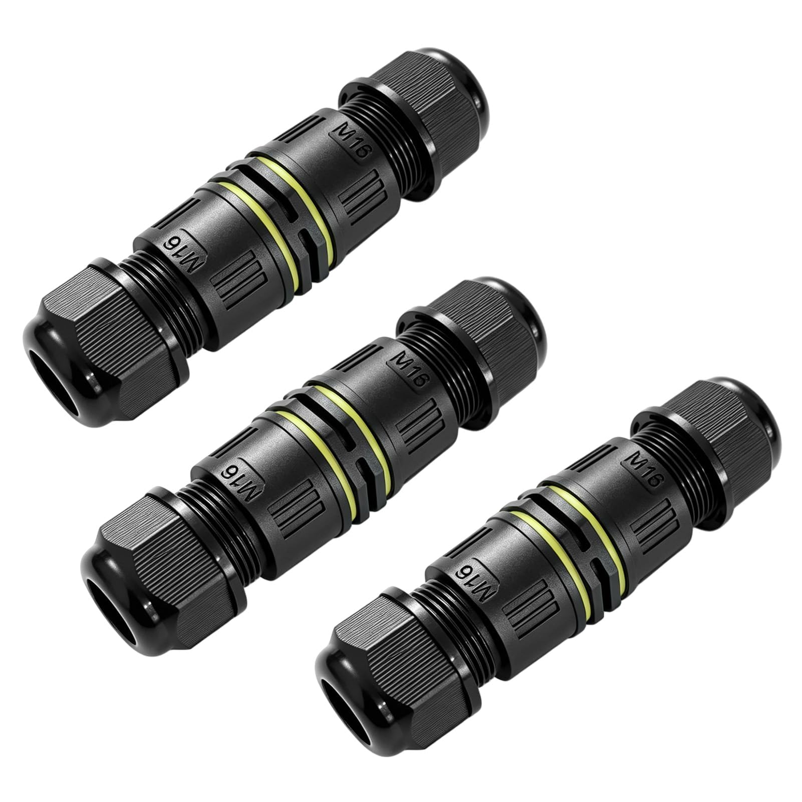 IP68 Waterproof Junction Box Outdoor Cable Connector, 3-Pack 3-Pin Electrical Wire Connectors, Weatherproof External Sleeve Coupler for Ø 3mm-10mm Cables (Black)
