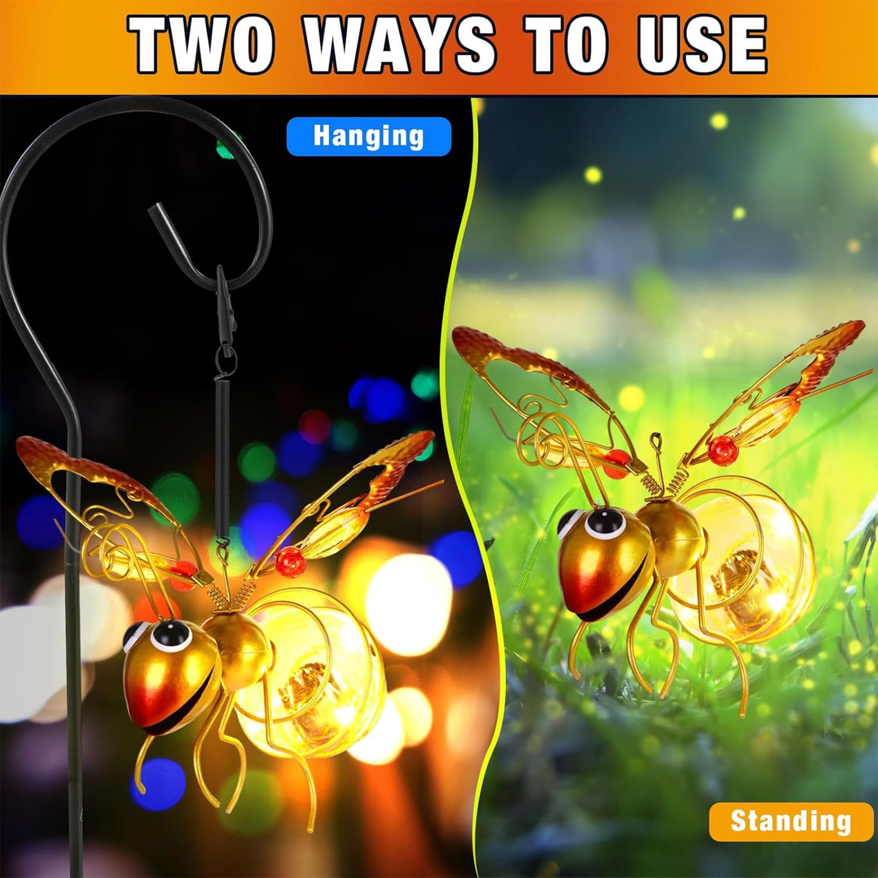 Bienen Deko Solarleuchte,Hängende Lampen Solar Biene Tiere Lichter,Außen Gartendeko Lichterketten,Solardeko Biene Aussen Garten Deko,Solarlampen für Außen Gartenleuchten,Terrasse,Balkon