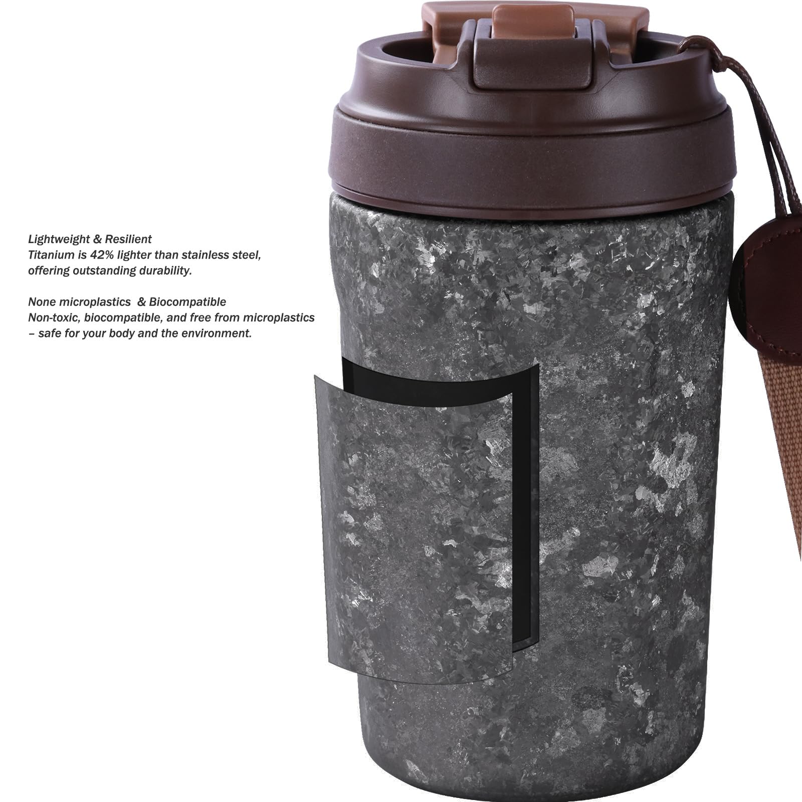 SILVERANT Isolierter Titan-Kaffeebecher mit Strohhalm, doppelwandiger Becher, wiederverwendbar und auslaufsicher, hält Flüssigkeiten heiß oder kalt, für den Innen- und Außenbereich (400 ml, Schwarz