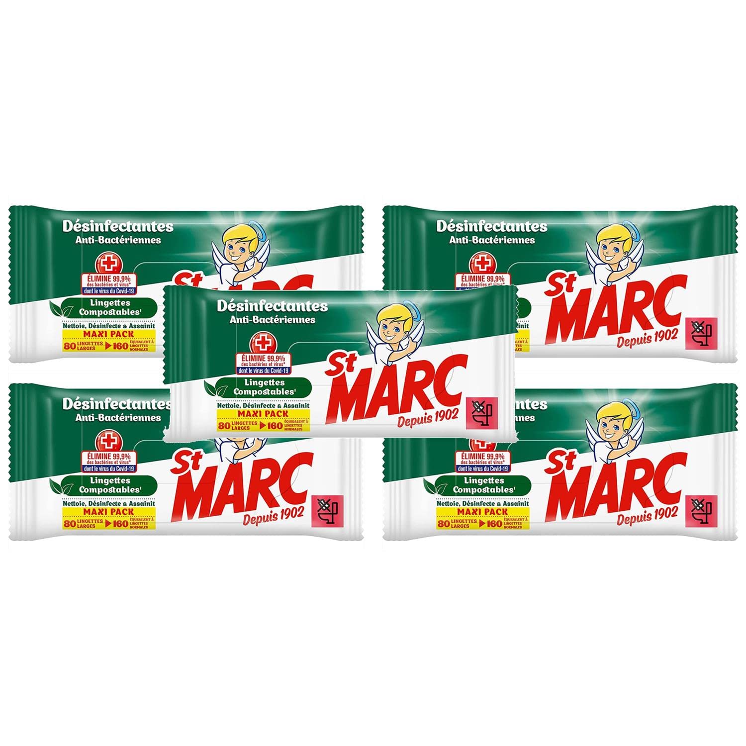 ST MARC Lote de 5 toallitas biodegradables, limpiadoras y desinfectantes, fresadoras, Alpine x80